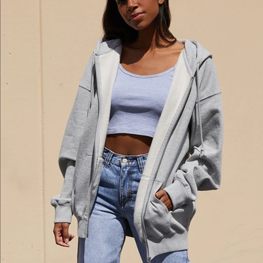 John Galt / Brandy Melville Heather Grey Full Zip Oversized Hoodie